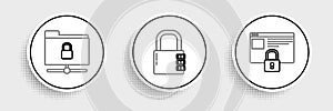 Set line Secure your site with HTTPS, SSL, FTP folder and lock and Safe combination icon. Vector