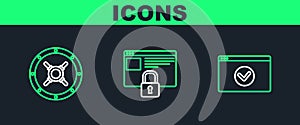 Set line Secure your site with HTTPS, SSL, Safe and icon. Vector
