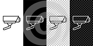 Set line Security camera icon isolated on black and white background. Vector