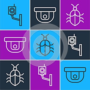 Set line Security camera, System bug concept and Motion sensor icon. Vector