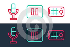 Set line Selfie on mobile, Microphone and Pause button icon. Vector