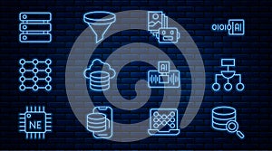 Set line Server, Algorithm, Artificial intelligence robot, Cloud database, Neural network, Data, AI and Funnel filter