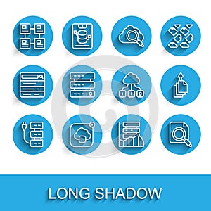 Set line Server, Cloud technology data transfer, Hierarchy organogram chart, Data, Web Hosting, Search concept with