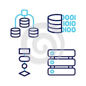Set line Server, Data, Algorithm, Binary code and icon. Vector