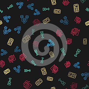 Set line Server, Data, Algorithm, Mobile phone and on seamless pattern. Vector