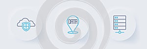Set line Server, Data analysis and Cloud and shield icon. Vector
