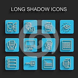 Set line Server, Data, Binary code, Neural network, Web developer programming, Cloud technology data transfer, Computer