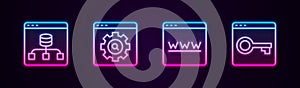 Set line Server, Data, Browser setting, window and Secure your site with HTTPS, SSL. Glowing neon icon. Vector