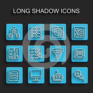 Set line Server, Data, Computer monitor, Artificial intelligence robot, Processor CPU, Neural network, and Funnel filter