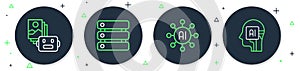 Set line Server, Data, Neural network, Artificial intelligence robot and Humanoid icon. Vector