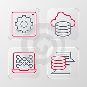 Set line Server, Data, Neural network, Cloud database and Computer api interface icon. Vector