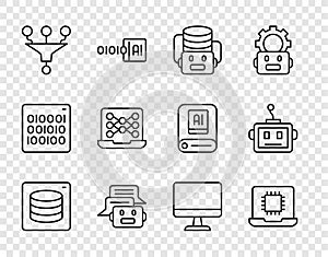 Set line Server, Data, Processor CPU, Artificial intelligence robot, Chat, Funnel filter, Neural network, Computer