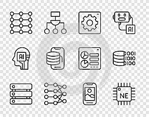 Set line Server, Data, Processor CPU, Computer api interface, Neural network, Cloud technology data transfer, Mobile