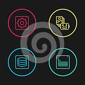 Set line Server, Data, Web developer programming code, Artificial intelligence robot and Computer api interface icon