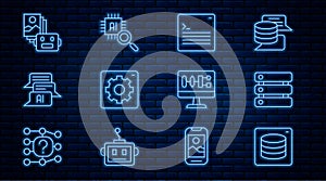 Set line Server, Data, Web developer programming code, Computer api interface, Chat bot, Artificial intelligence robot
