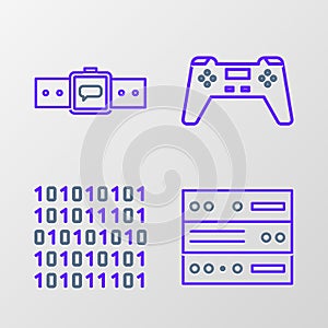 Set line Server, Data, Web Hosting, Binary code, Gamepad and Smartwatch icon. Vector