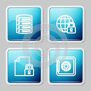 Set line Server, Data, Web Hosting, Global lockdown, Document and and Safe icon. Vector