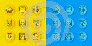 Set line Server, Data, Web Hosting, Hard disk drive HDD, Cloud technology data transfer, Social network, Filter setting