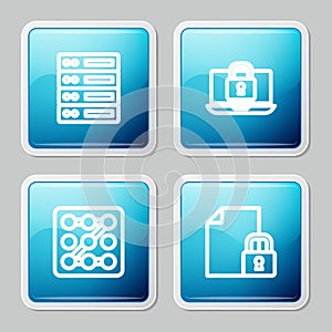Set line Server, Data, Web Hosting, Laptop and lock, Graphic password protection and Document icon. Vector