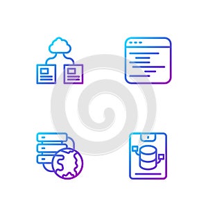 Set line Server, Data, Web Hosting, Network cloud connection, Cloud technology data transfer and Software. Gradient