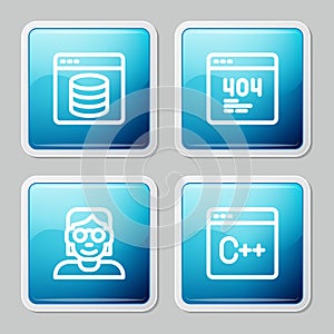 Set line Server, Data, Web Hosting, Page with 404 error, Hacker coder and Software icon. Vector