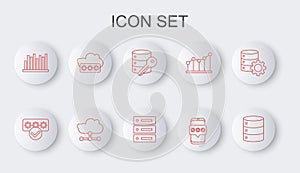 Set line Server, Data, Web Hosting, Password protection, security with key, Mobile and password, Pie chart infographic