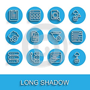 Set line Server, Data, Web Hosting, report, Software, Cloud technology data transfer, File document, Search engine and