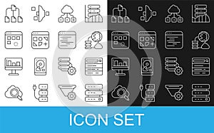 Set line Server, Data, Web Hosting, Search engine, Network cloud connection, Cloud technology data transfer, Different