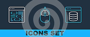 Set line Server, Data, Web Hosting, Software and Computer mouse icon. Vector
