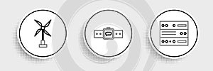 Set line Server, Data, Web Hosting, Wind turbine and Smartwatch icon. Vector