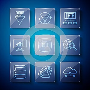 Set line Server, Financial growth, Network cloud connection, Data analysis, Pie chart infographic, Binary code and