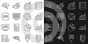 Set line Server, Financial growth, Pie chart infographic, Binary code, Data analysis, Search cloud computing and icon