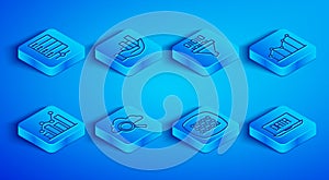 Set line Server, Pie chart infographic, Binary code, Search cloud computing, and Data analysis icon. Vector