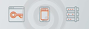 Set line Server, Secure your site with HTTPS, SSL and Mobile phone icon. Vector