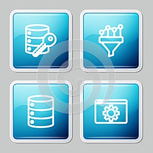 Set line Server security with key, Sales funnel chart, Server, Data, Web Hosting and Browser setting icon. Vector