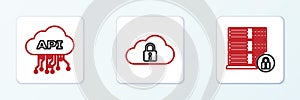 Set line Server security with lock, Cloud api interface and computing icon. Vector