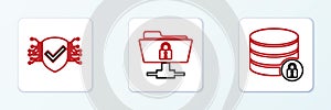 Set line Server security with lock, Cyber and FTP folder and icon. Vector