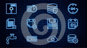 Set line Setting database server, Calendar, Database protection, with check mark, Delete file document, Floppy disk the