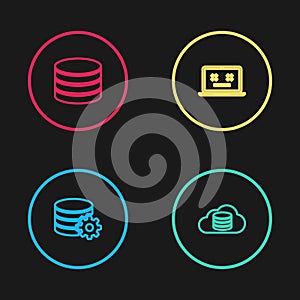 Set line Setting database server, Cloud, Dead laptop and Database icon. Vector