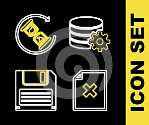 Set line Setting database server, Delete file document, Floppy disk and Waiting icon. Vector