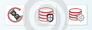 Set line Setting database server, Waiting and Database protection icon. Vector
