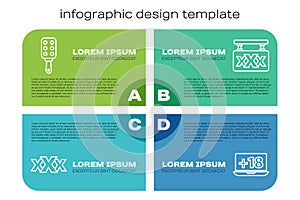 Set line Sex shop, Spanking paddle, Laptop with 18 plus content and Sex shop. Business infographic template. Vector