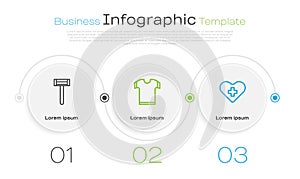 Set line Shaving razor, T-shirt and Heart with cross. Business infographic template. Vector