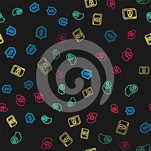 Set line Shield with dollar, Human head lock, Secure your site HTTPS, SSL and Cloud computing on seamless pattern