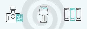 Set line Shot glass, Whiskey bottle and and Wine icon. Vector