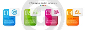 Set line This side up, Delivery security with shield, Wooden box check mark and Forklift truck. Business infographic