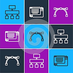 Set line Site map, Bezier curve and UI or UX design icon. Vector