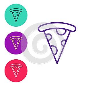 Set line Slice of pizza icon isolated on white background. Fast food menu. Set icons colorful. Vector