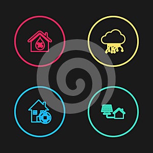 Set line Smart home, House with solar panel, Internet of things and humidity icon. Vector