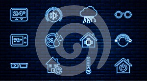 Set line Smart home, Thermostat, Internet of things, Humidity, and icon. Vector